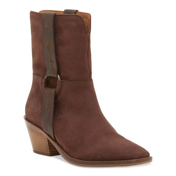 LUCKY BRAND Womens Brown Kamaree Almond Toe Block Heel Leather Booties 9.5 M